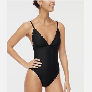 J.Crew Factory scalloped one-piece swimsuit in black- Size Large